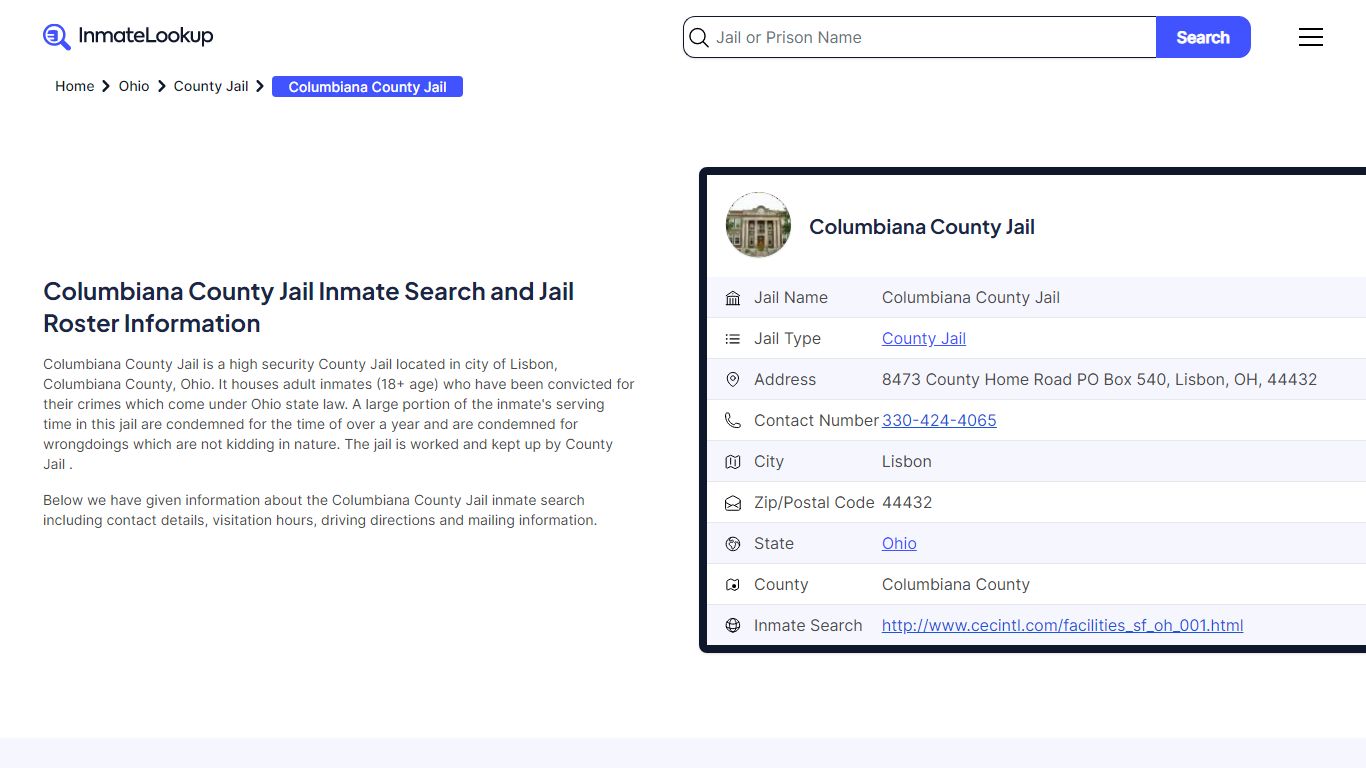 Columbiana County Jail Inmate Search and Jail Roster Information